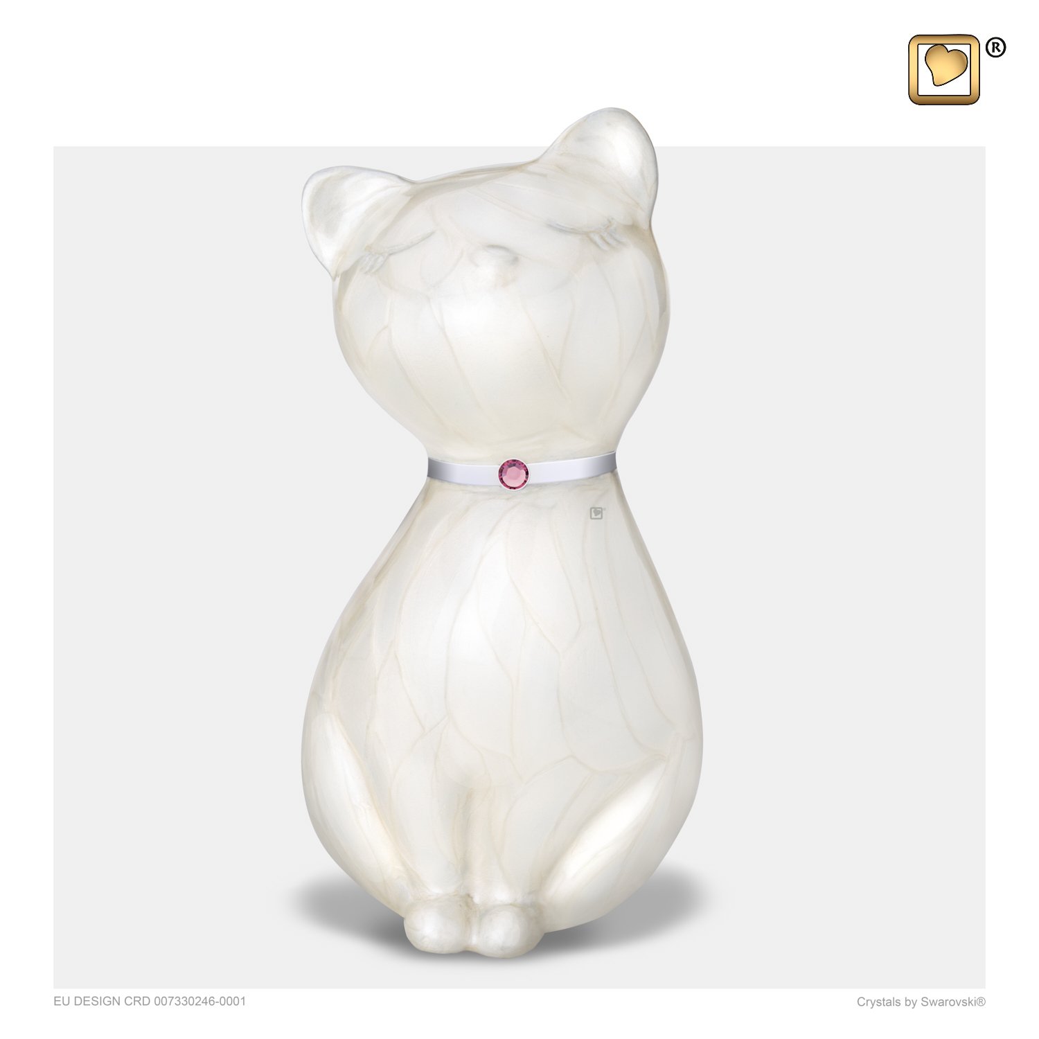 P263 PrincessCat™ Pet Urn Pearl White & Bru Pewter w/Swarovski®