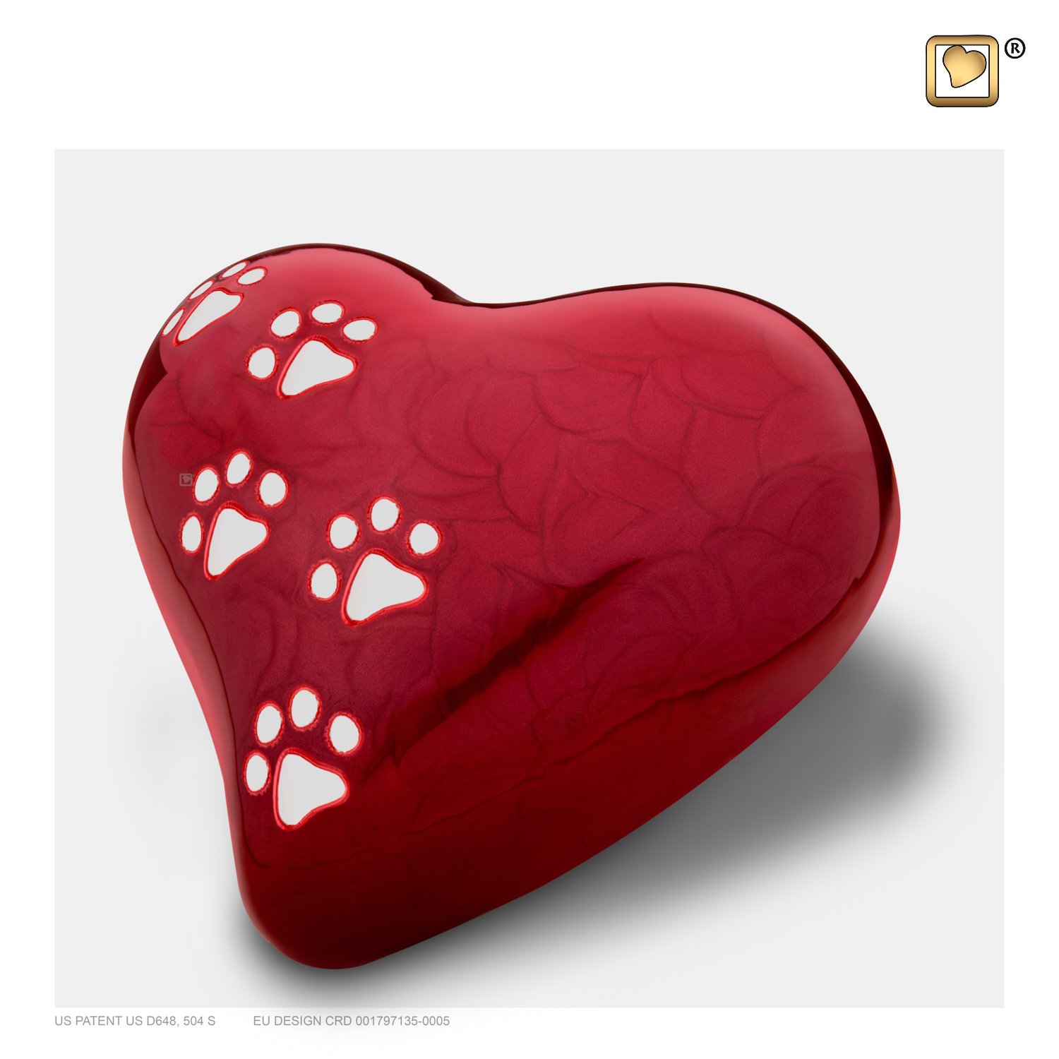 P637 Heart Pet Urn Pearl Red & Pol Silver