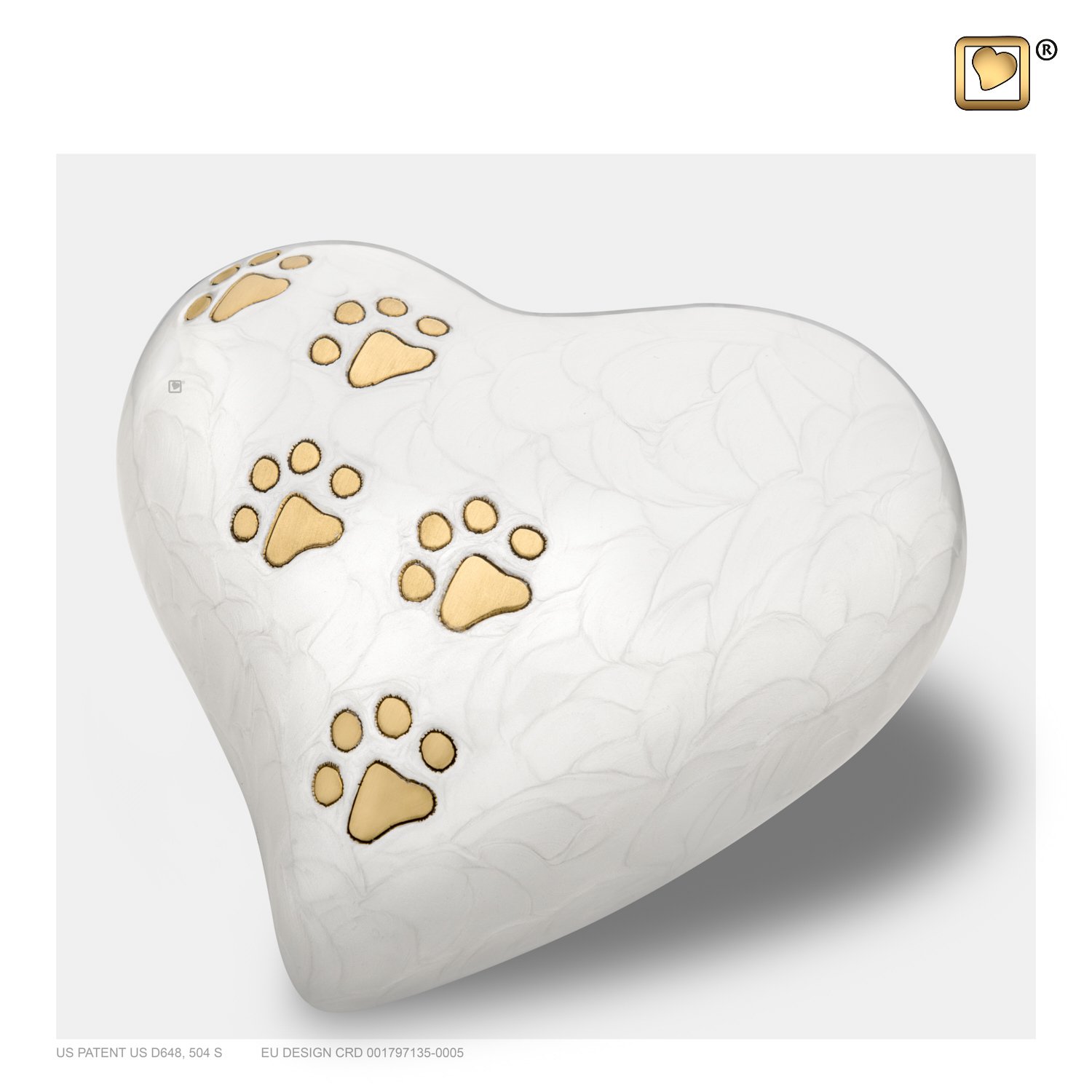 P638 Heart Pet Urn Pearl White & Bru Gold